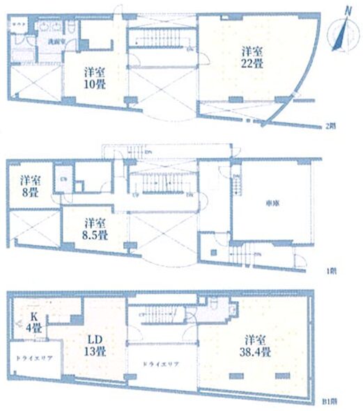 撮影スタジオ Jerome 目黒の内寸図｜地下1階・1階・2階の間取りと各部屋の広さ
